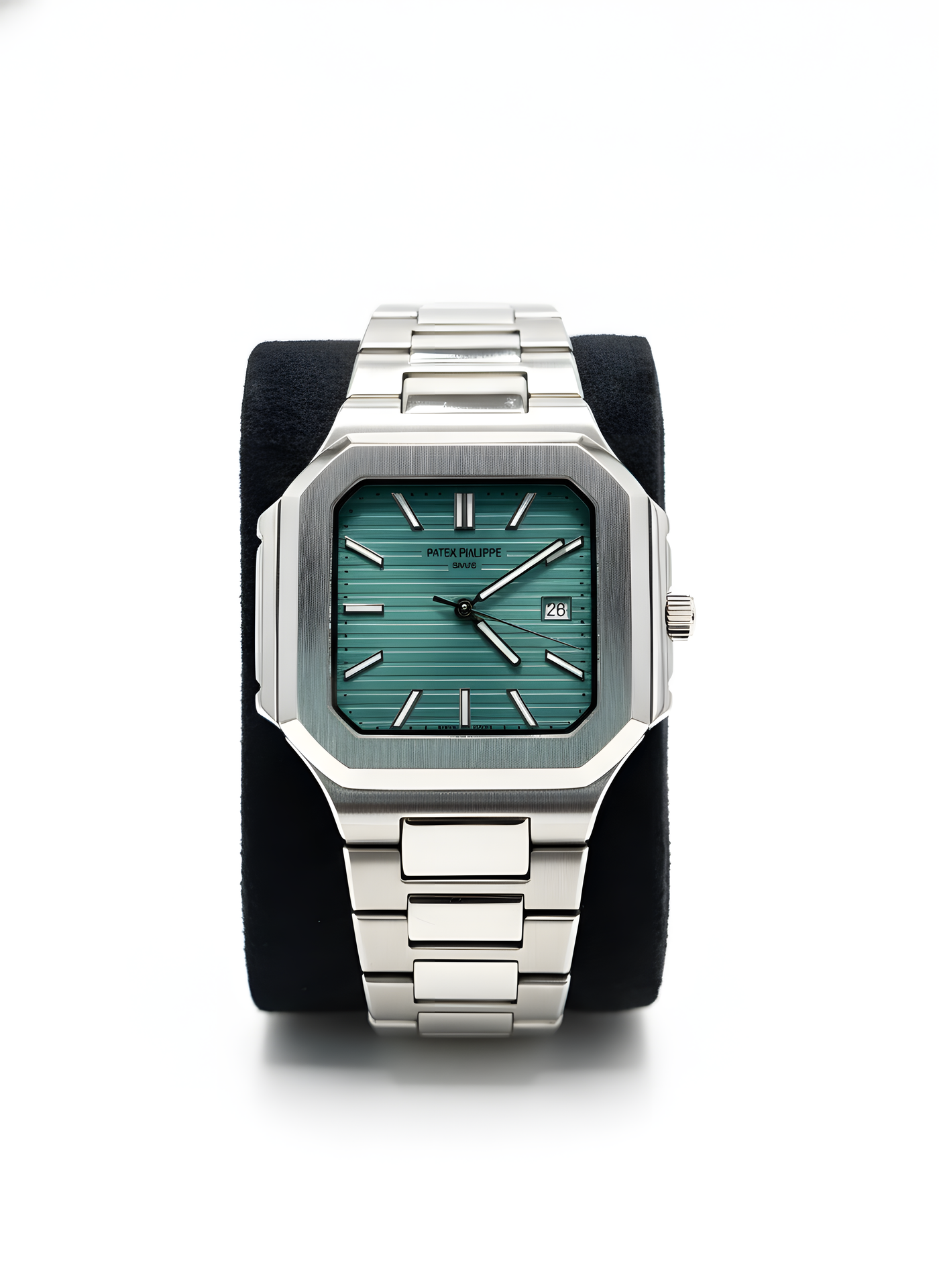 Patek Philippe Square Date Aqua Blue Dial Stainless Steel Watch