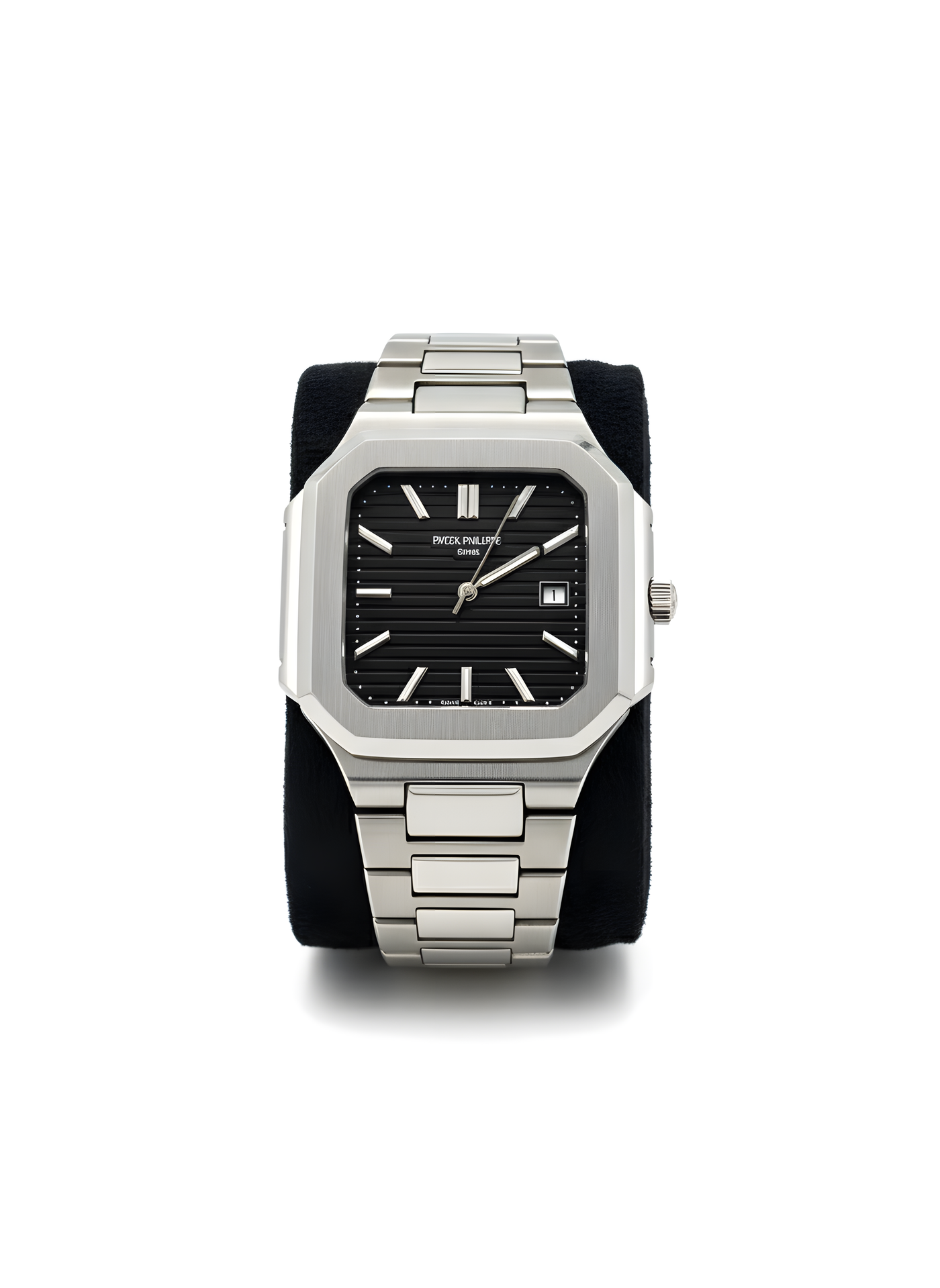 Patek Philippe Square Date With Black Dial Stainless Steel Watch